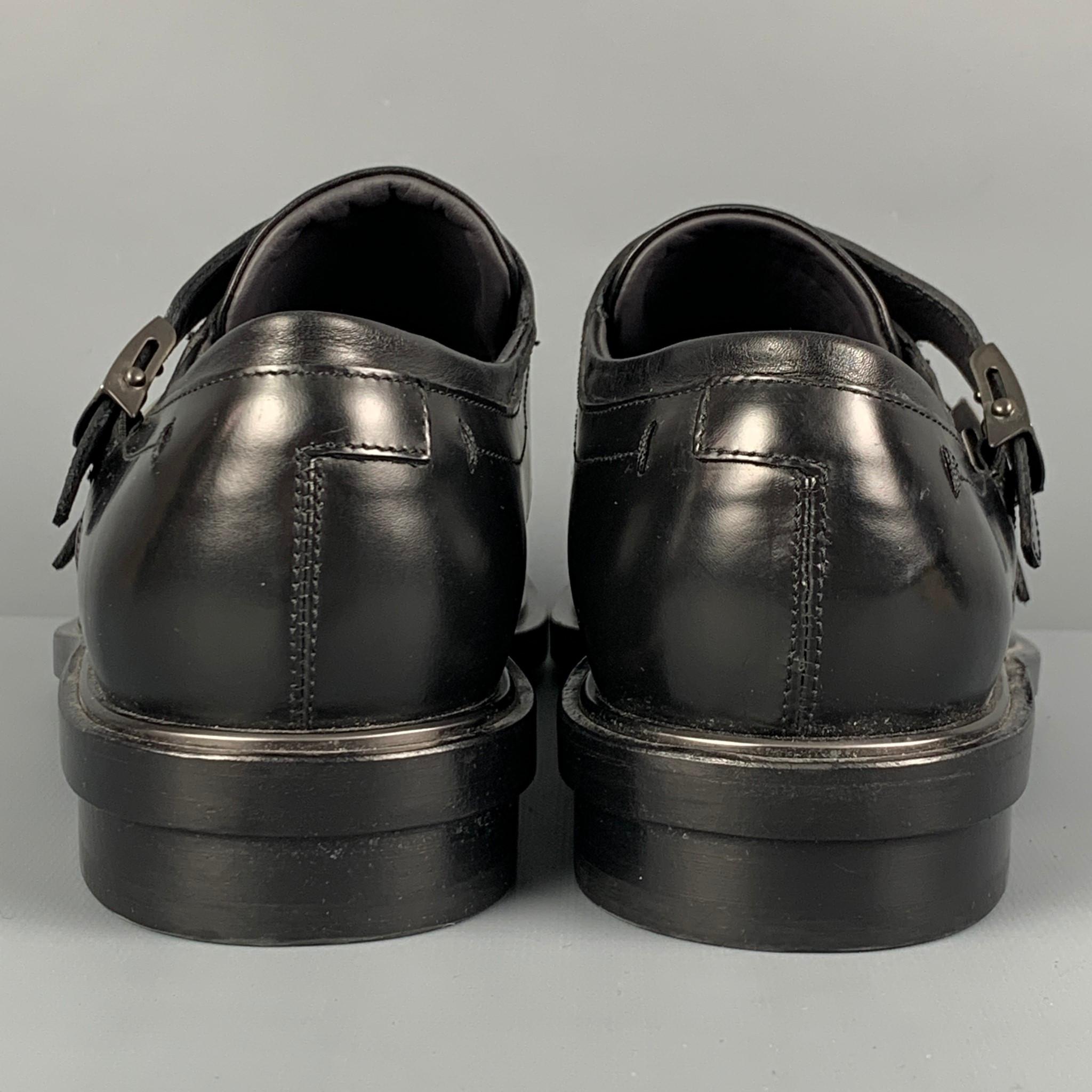 CALVIN KLEIN COLLECTION Size 9 Black Leather Double Monk Strap Loafers 1