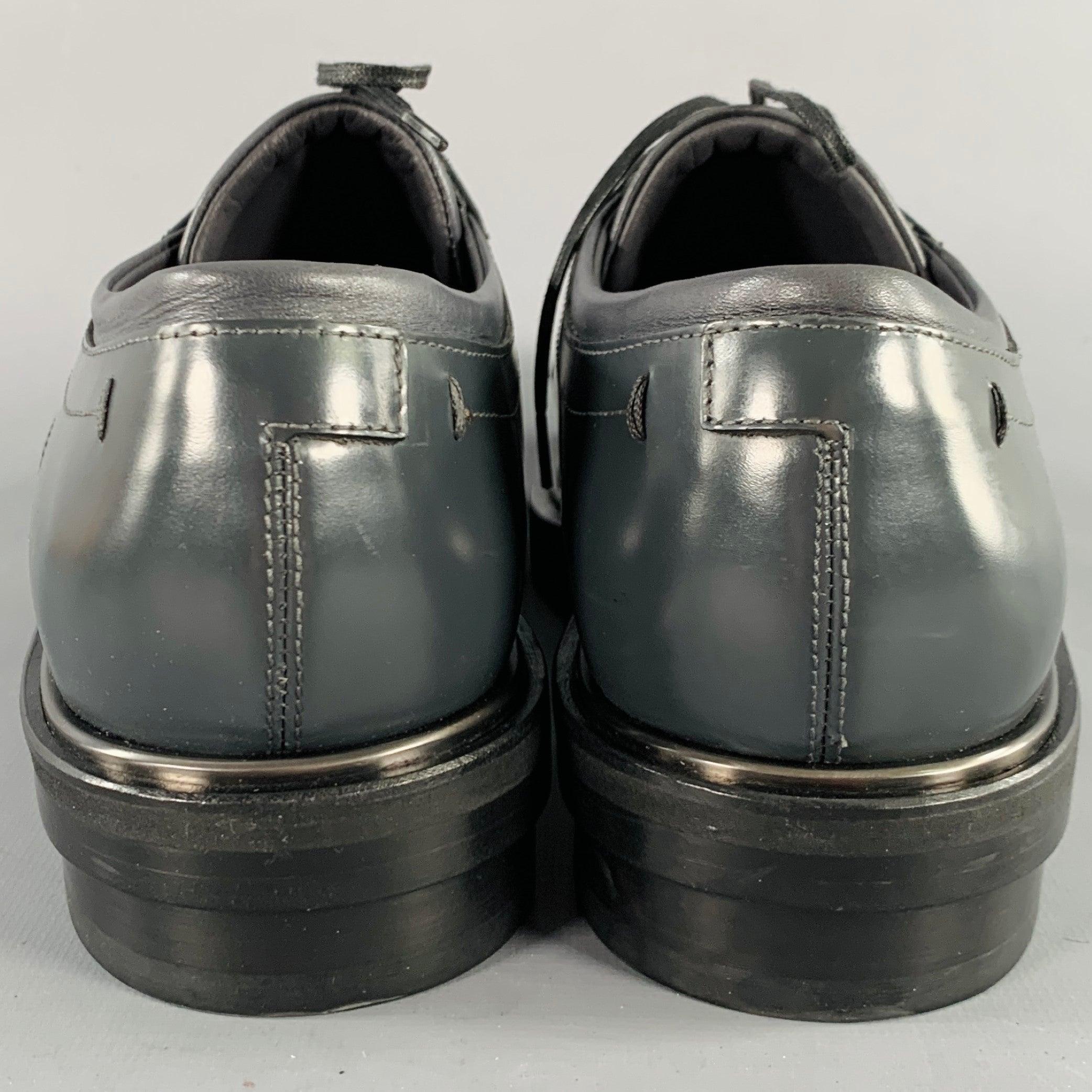 Black CALVIN KLEIN COLLECTION Size 9 Grey Leather Lace-Up Shoes For Sale