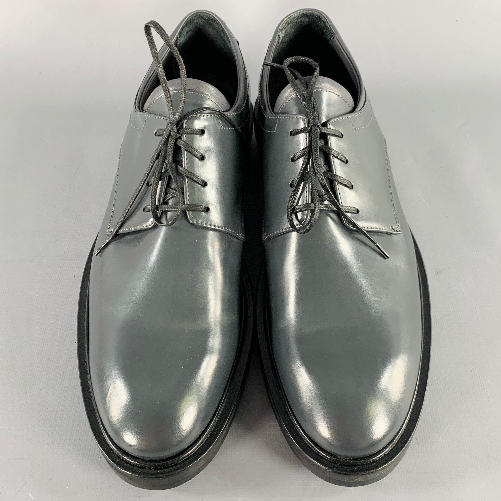 Men's CALVIN KLEIN COLLECTION Size 9 Grey Leather Lace-Up Shoes For Sale