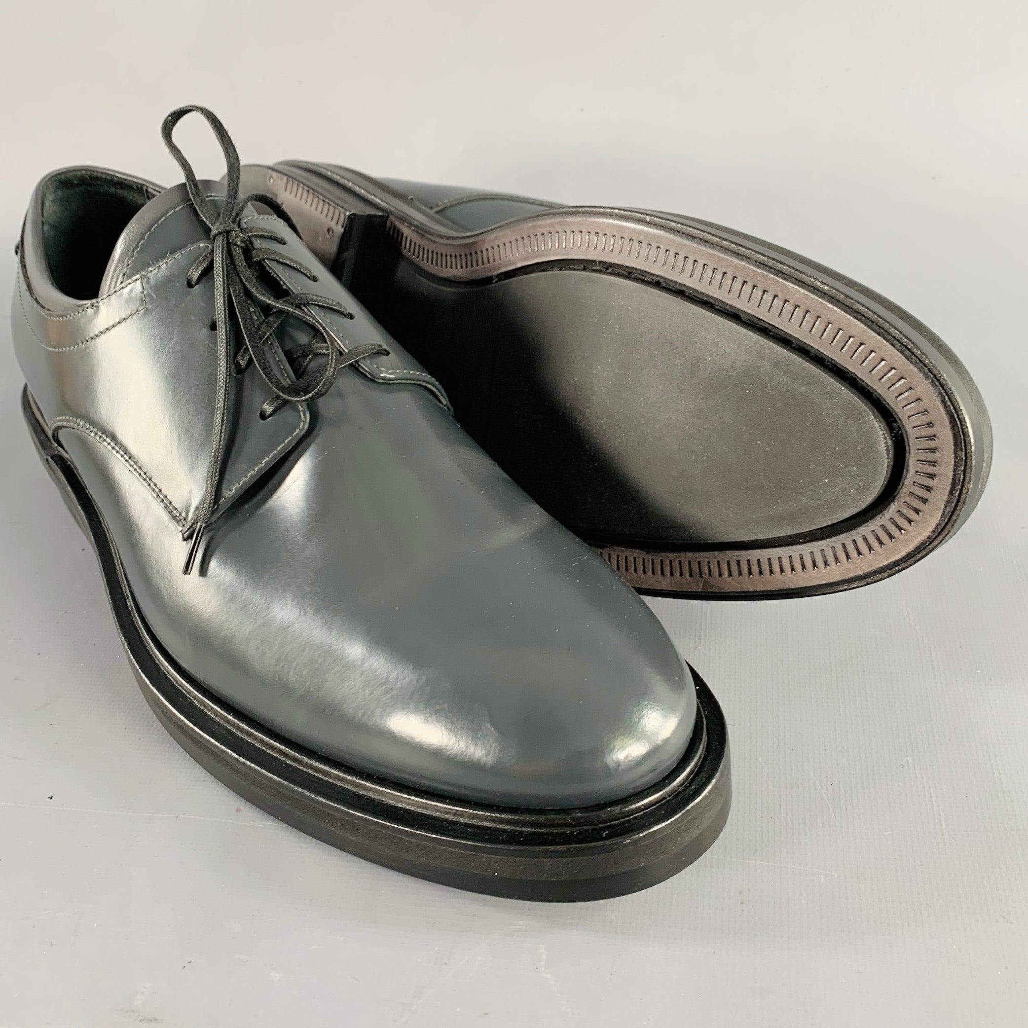 CALVIN KLEIN COLLECTION Size 9 Grey Leather Lace-Up Shoes For Sale 1