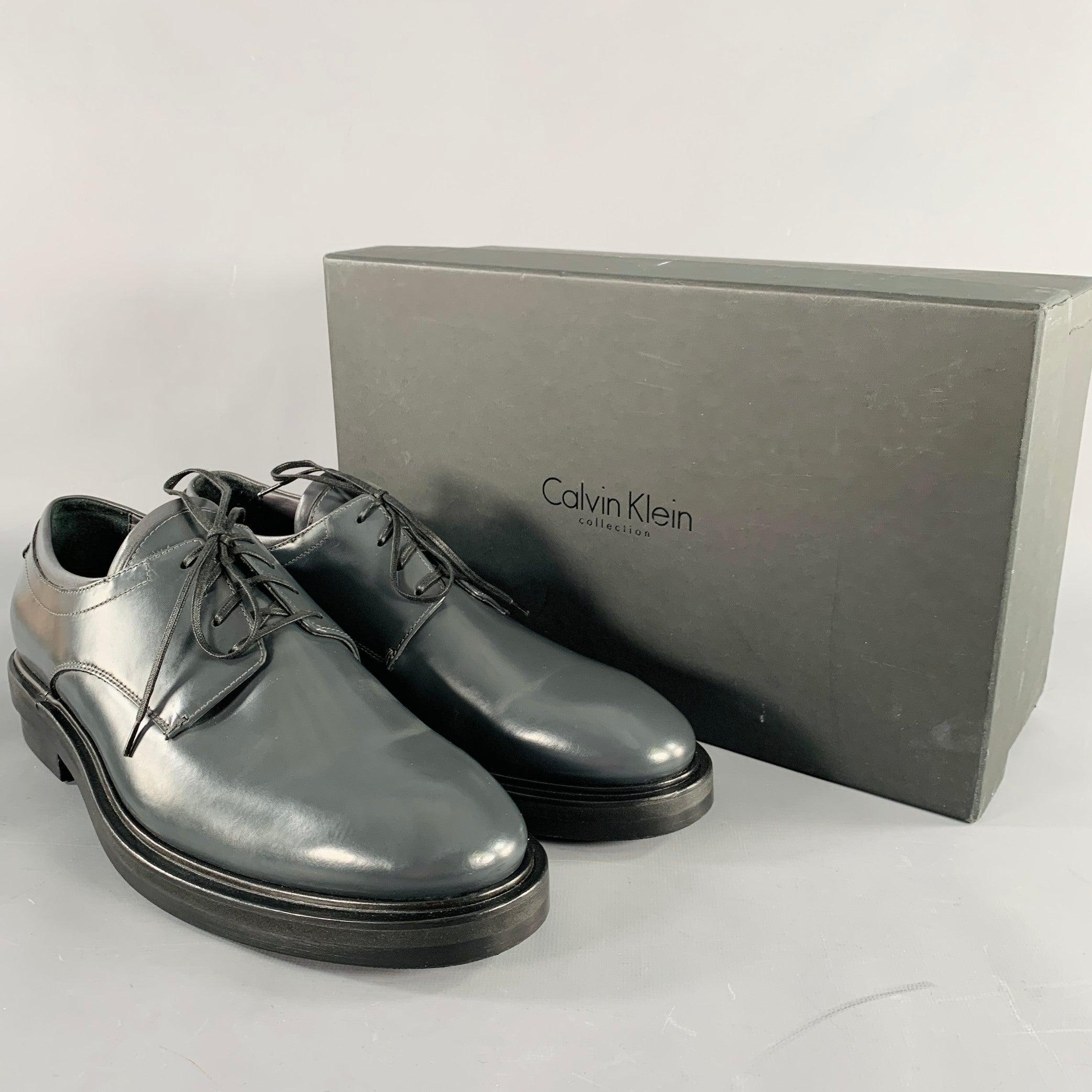 CALVIN KLEIN COLLECTION Size 9 Grey Leather Lace-Up Shoes For Sale 5