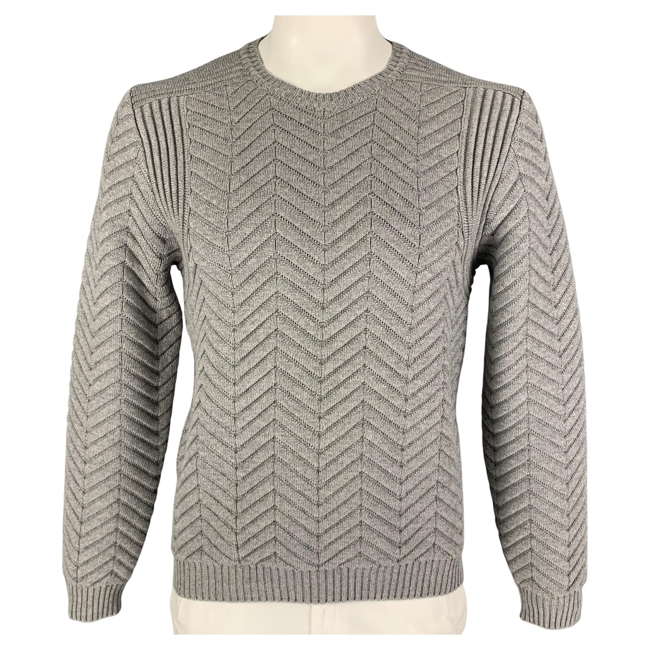 CALVIN KLEIN COLLECTION Size L Grey Chevron Crew-Neck Sweater