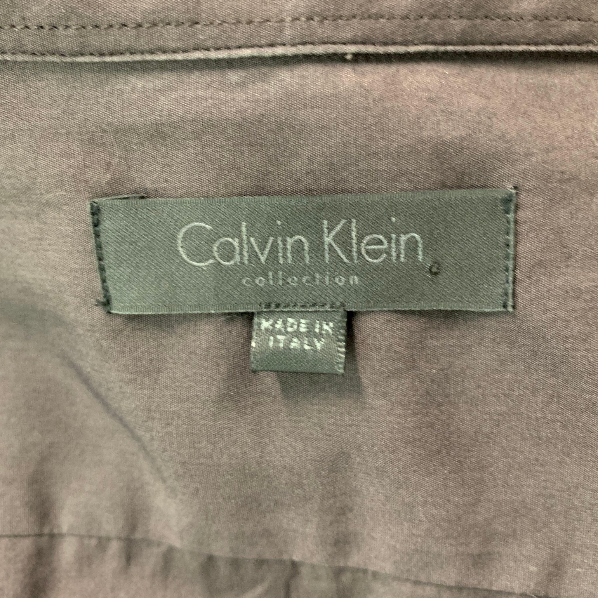CALVIN KLEIN COLLECTION Size L Solid  Brown  Cotton Snaps  Long Sleeve Shirt For Sale 1