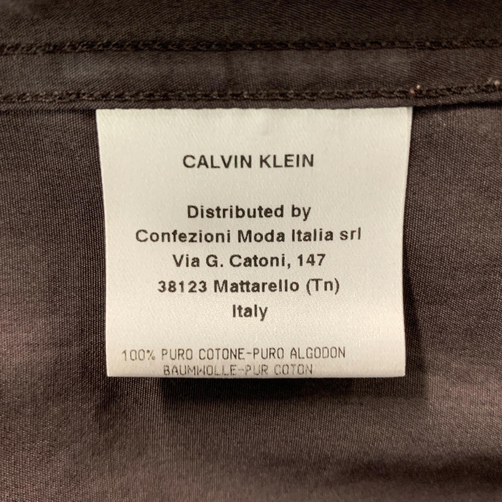 CALVIN KLEIN COLLECTION Size L Solid  Brown  Cotton Snaps  Long Sleeve Shirt For Sale 3