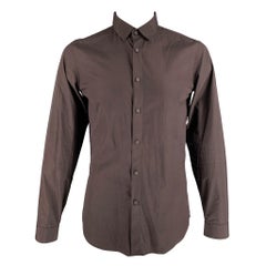 CALVIN KLEIN COLLECTION Talla L Sólido  Marrón  Broches de algodón  Camisa de manga larga