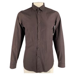 CALVIN KLEIN COLLECTION Size L Solid Brown Cotton Snaps Long Sleeve Shirt