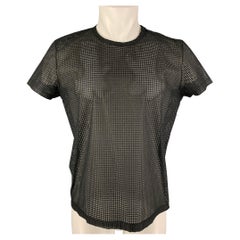 CALVIN KLEIN COLLECTION - T-shirt noir à col ras du cou découpé au laser, taille M
