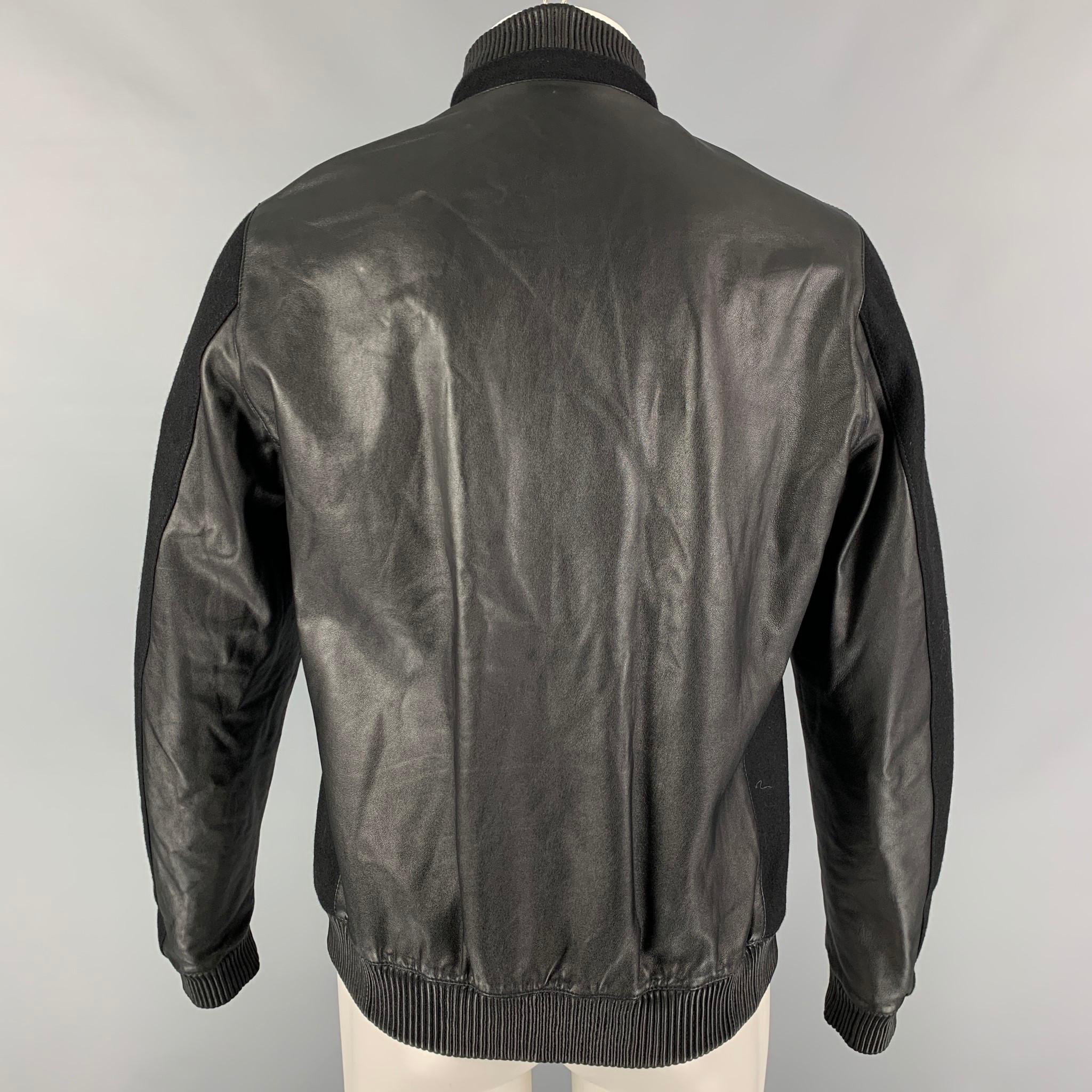 Men's CALVIN KLEIN COLLECTION Size M Black Leather Canvas Bomber Jacket