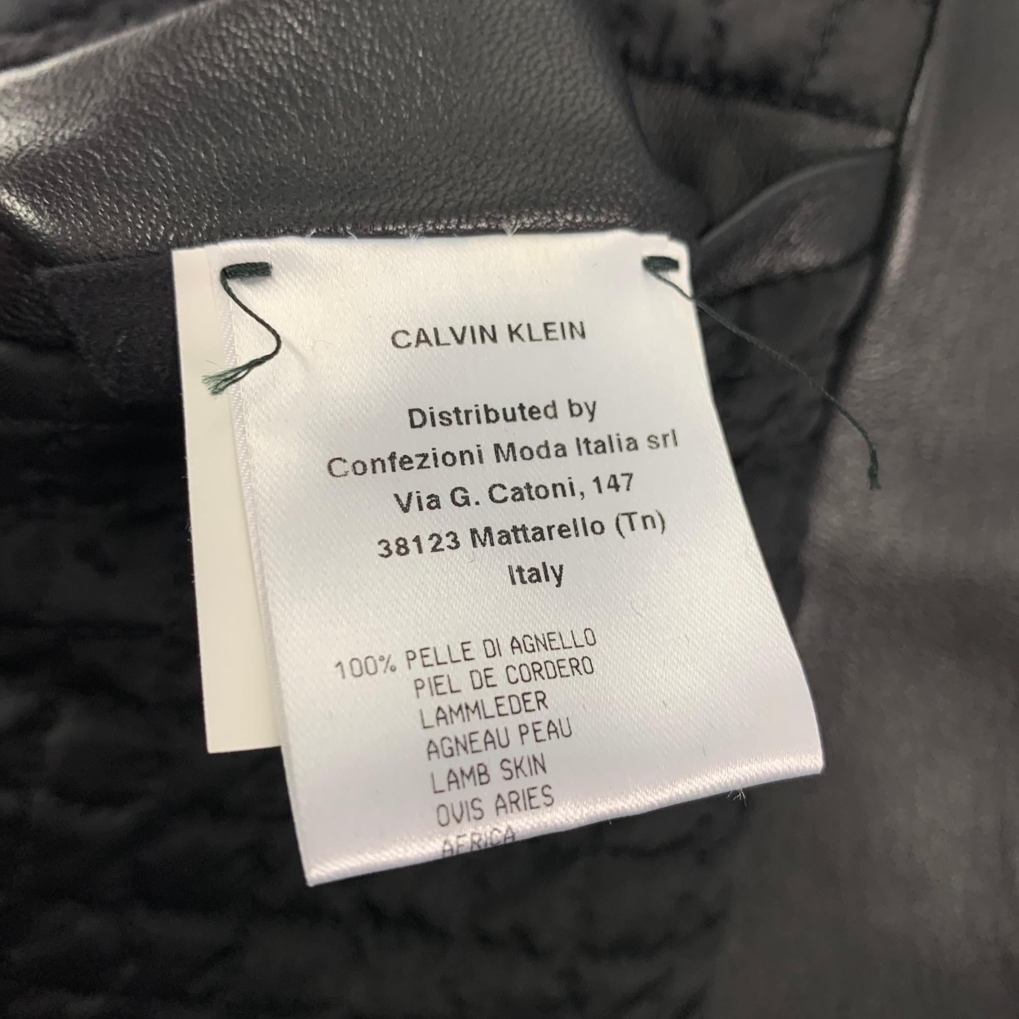 CALVIN KLEIN COLLECTION Size M Black Leather Canvas Bomber Jacket 1