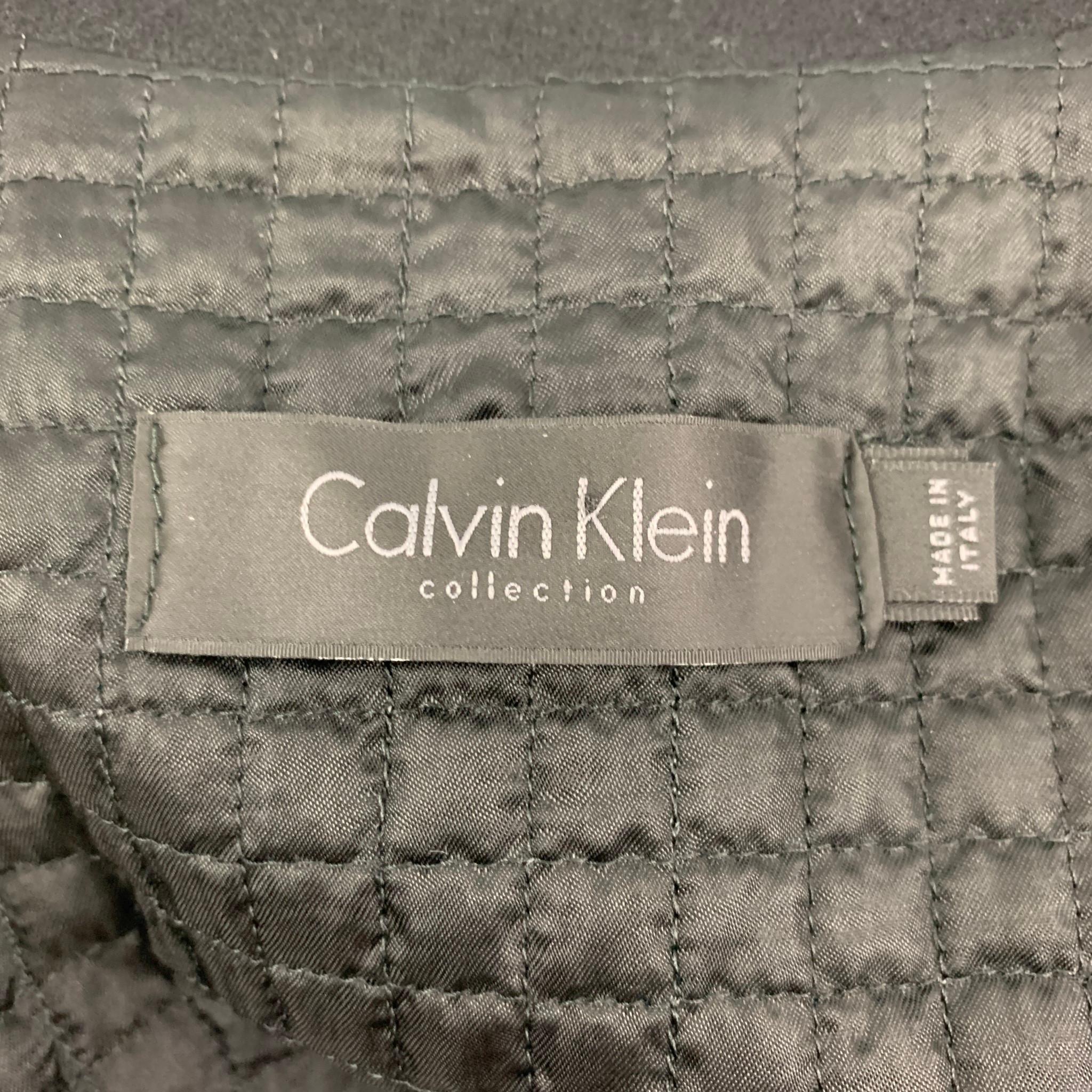 CALVIN KLEIN COLLECTION Size M Black Leather Canvas Bomber Jacket 2