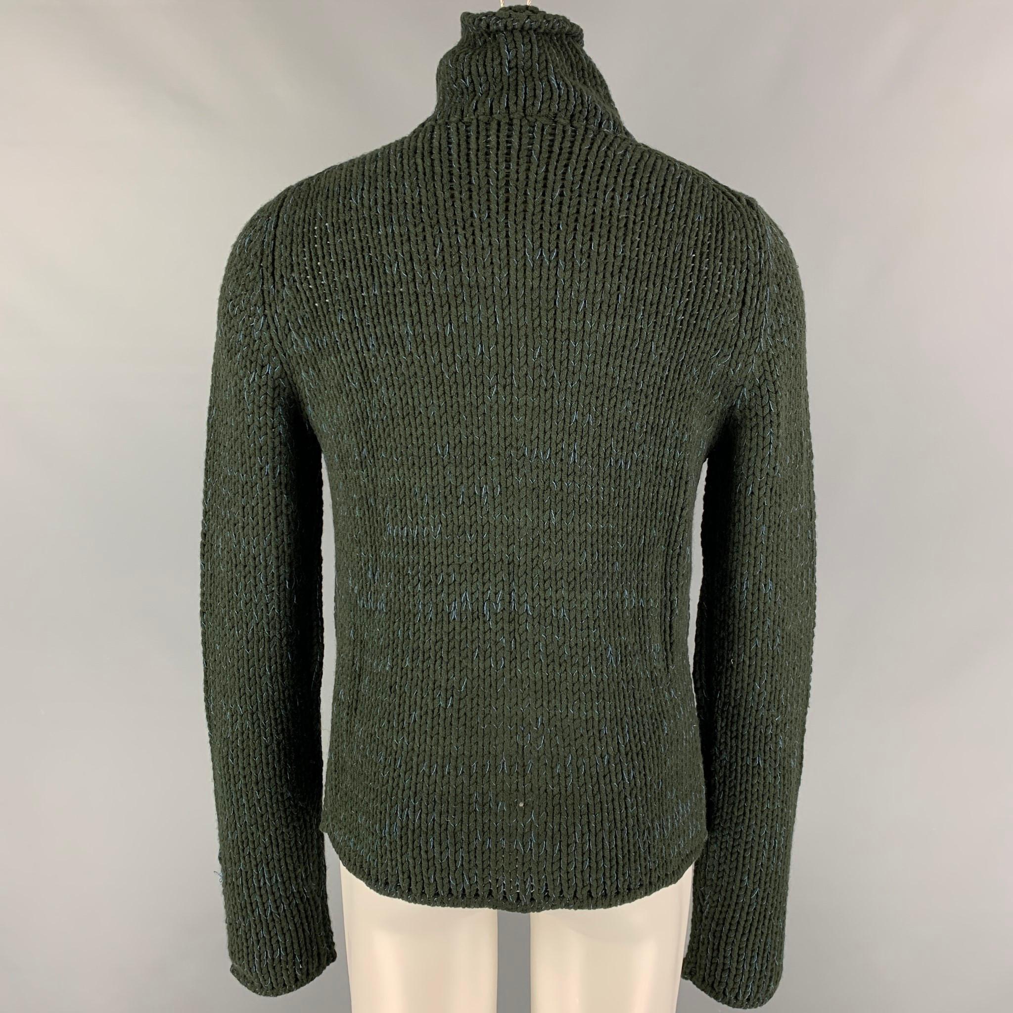 Black CALVIN KLEIN COLLECTION Size M Green & Blue Wool Blend Zip Up Cardigan