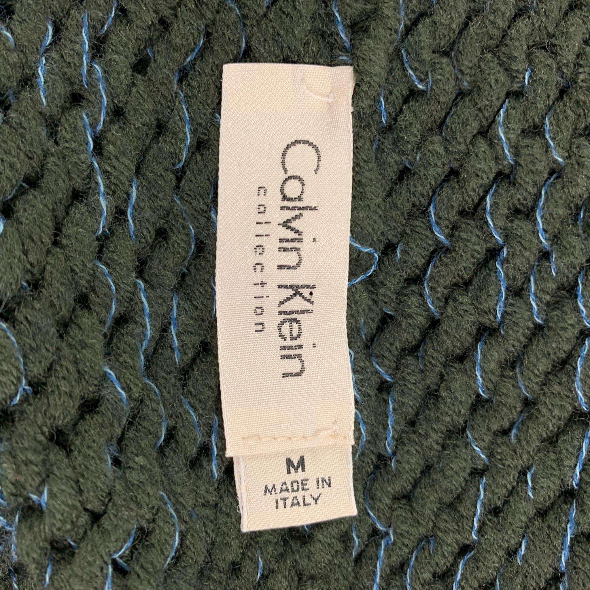 CALVIN KLEIN COLLECTION Size M Green & Blue Wool Blend Zip Up Cardigan 1