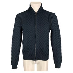 CALVIN KLEIN COLLECTION Size M Navy Knitted Polyester Zip Up Jacket