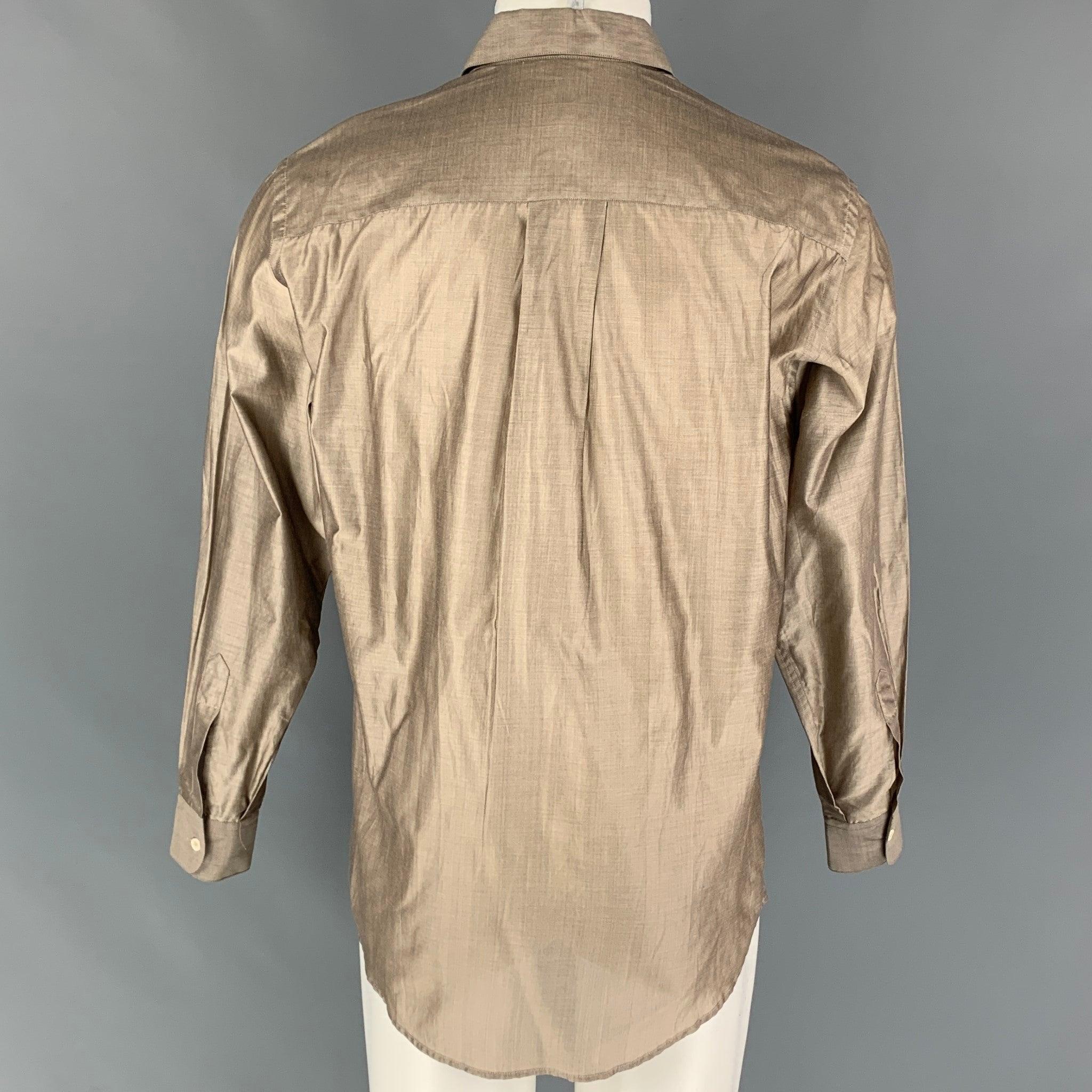 Men's CALVIN KLEIN COLLECTION Size M Tan Cotton Silk Long Sleeve Shirt