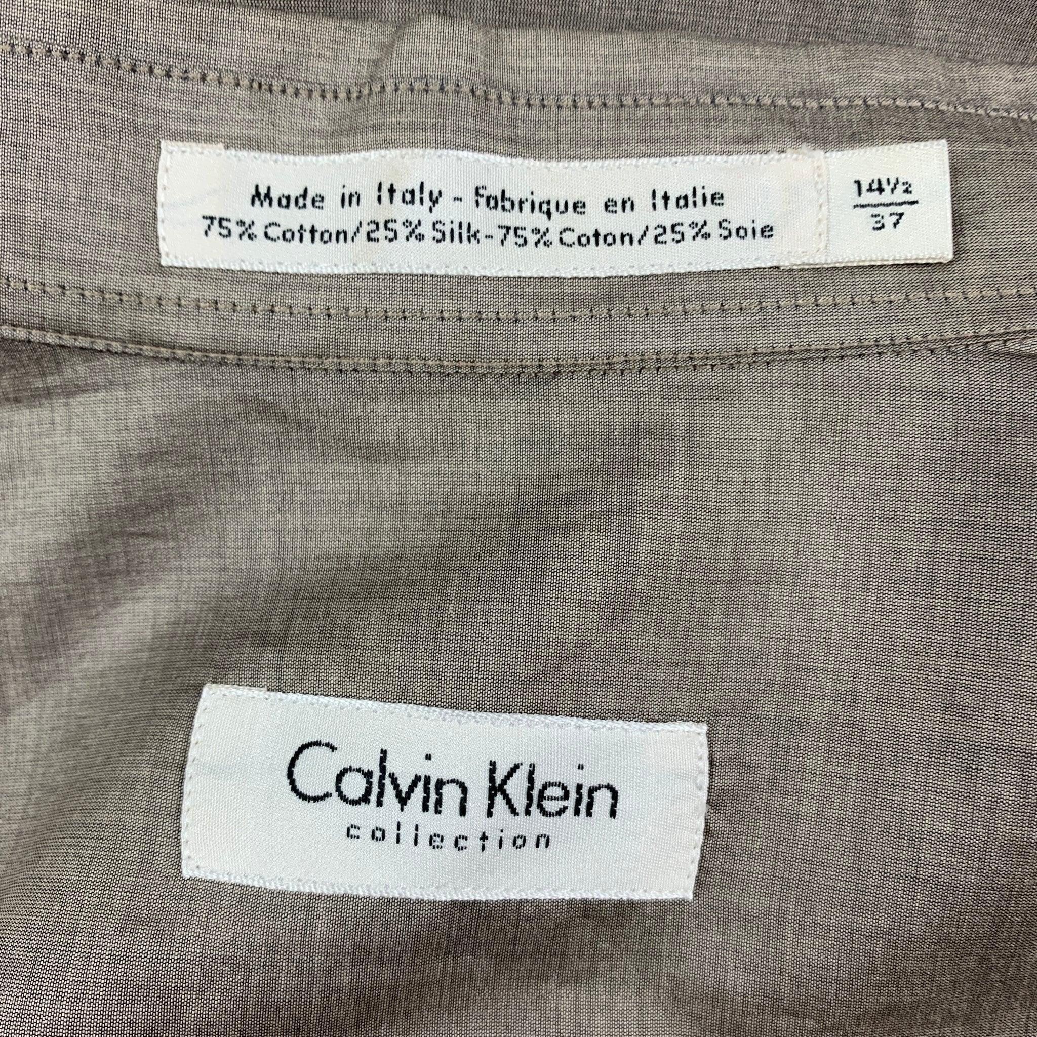 CALVIN KLEIN COLLECTION Size M Tan Cotton Silk Long Sleeve Shirt 1