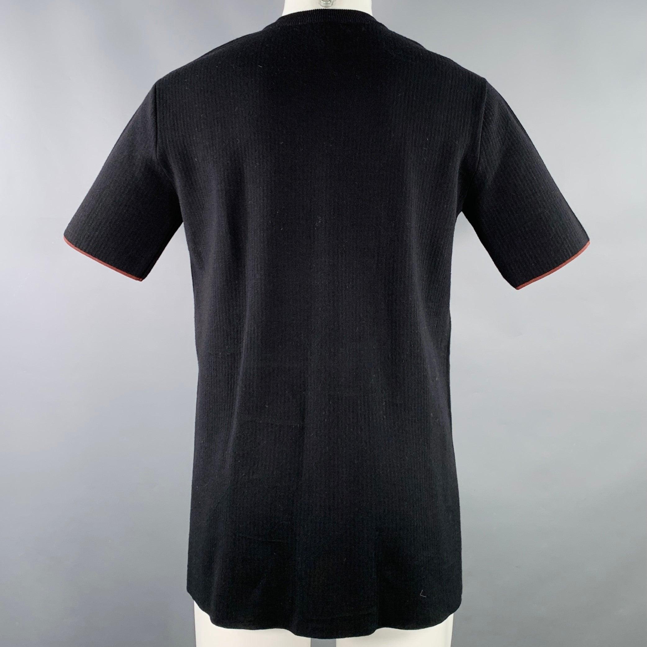 CALVIN KLEIN COLLECTION Size S Black Knit Viscose Virgin Wool T-shirt For Sale 1