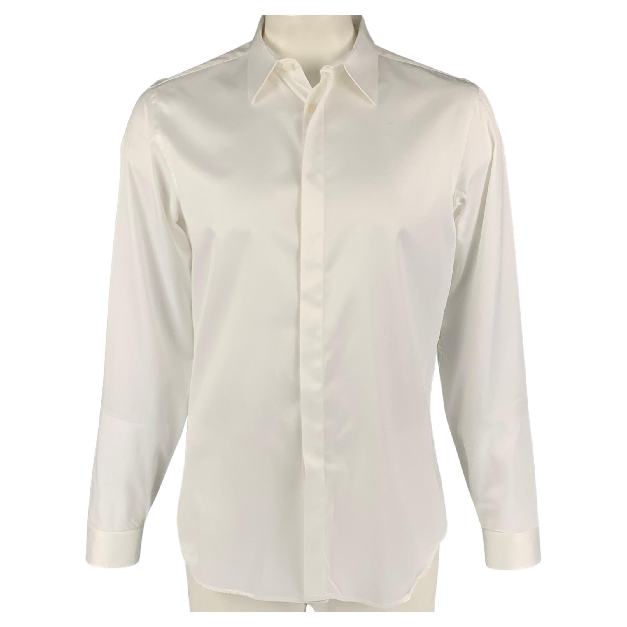 CALVIN KLEIN COLLECTION Size XL White Cotton Long Sleeve Shirt