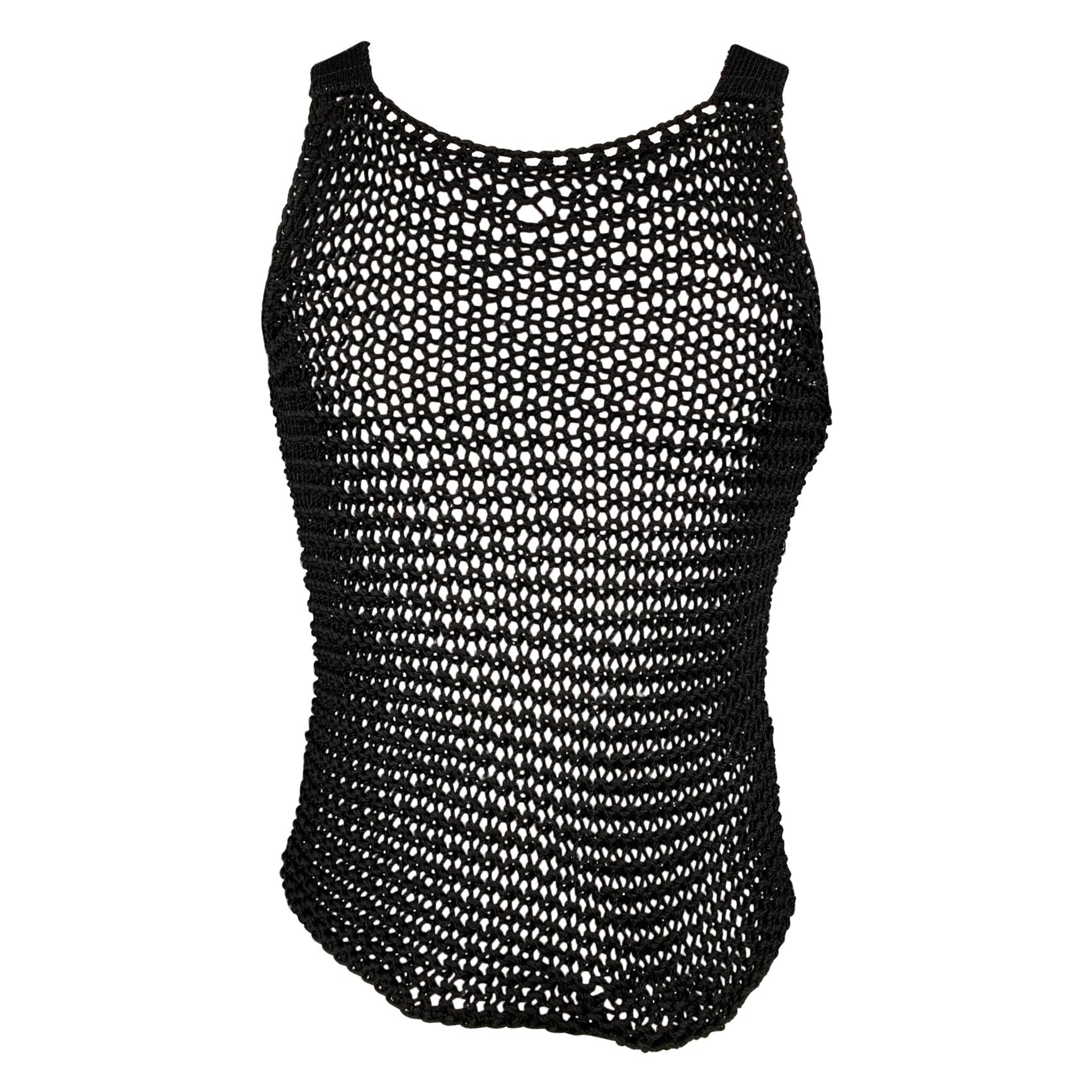 CALVIN KLEIN COLLECTION Size XS Black Knitted Cotton Fishnet Tank Top