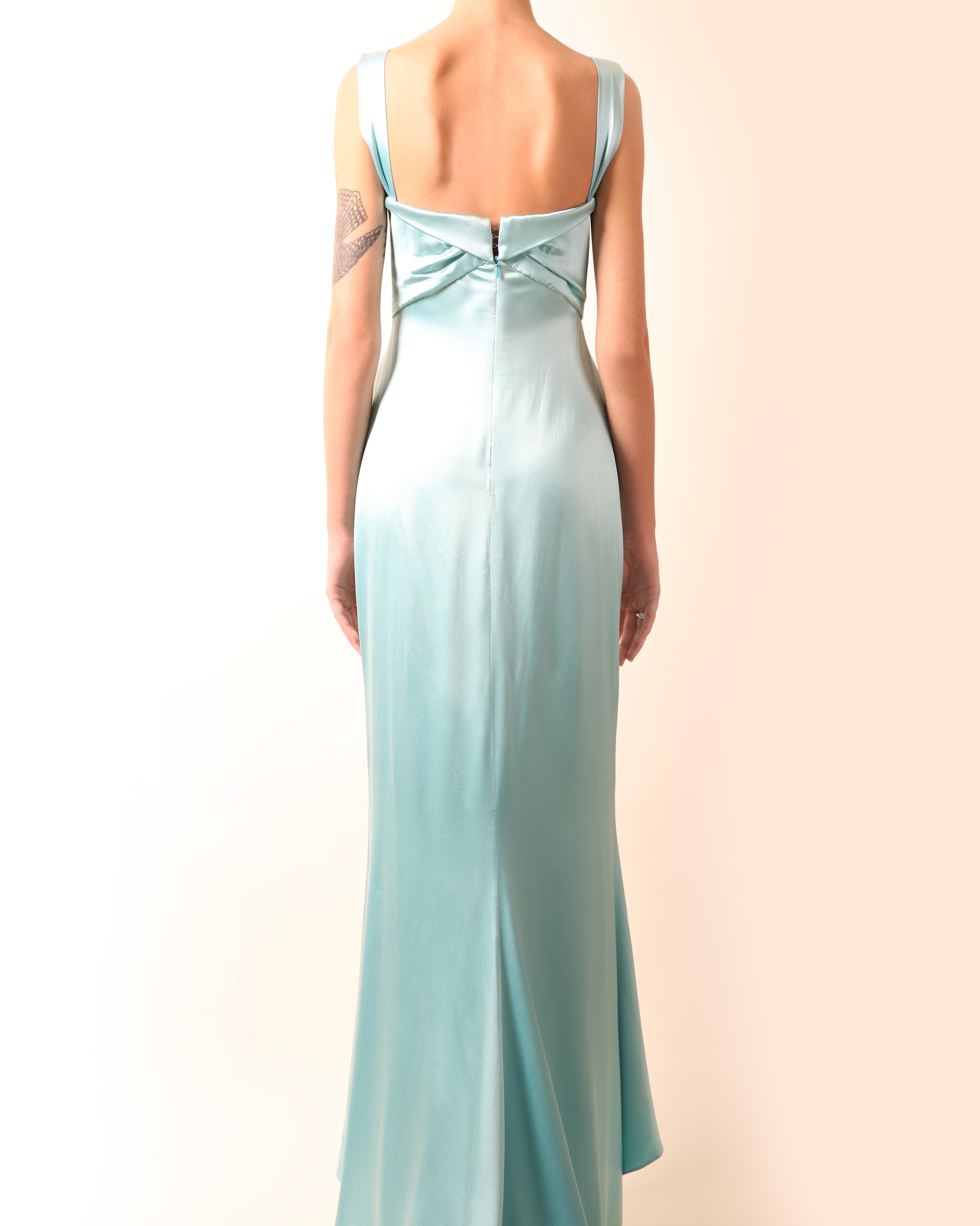Calvin Klein Collection turquoise silk corset bustier cut out maxi dress gown 6 3