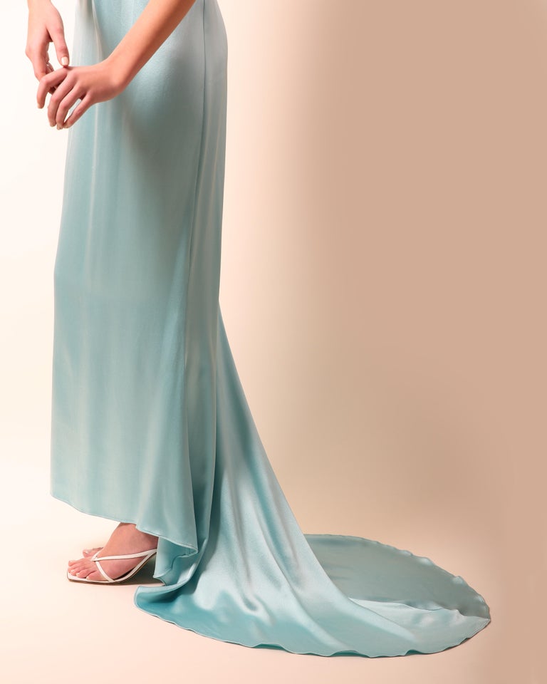 Calvin Klein Collection turquoise silk corset bustier cut out maxi dress  gown 6 at 1stDibs | satin bustier dress calvin klein, calvin klein  turquoise dress, turquoise corset dress
