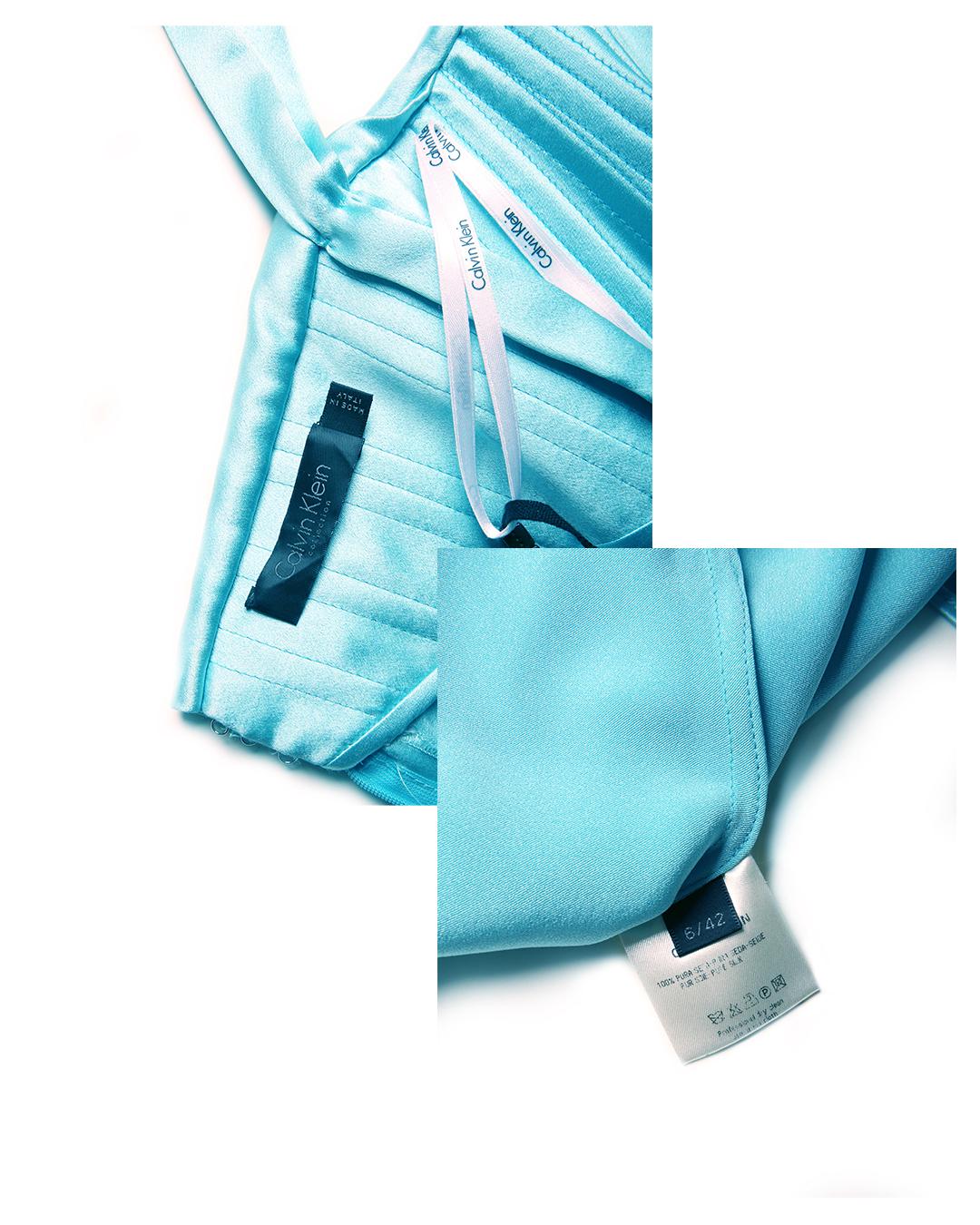 Calvin Klein Collection Türkisfarbenes Maxikleid aus Seidenkorsett und Bustier mit Ausschnitt 6 14
