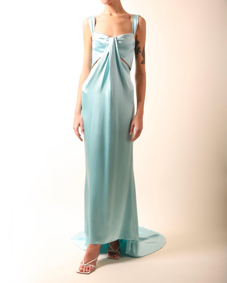 Antoinette Satin Cutout Corset Maxi in Blue