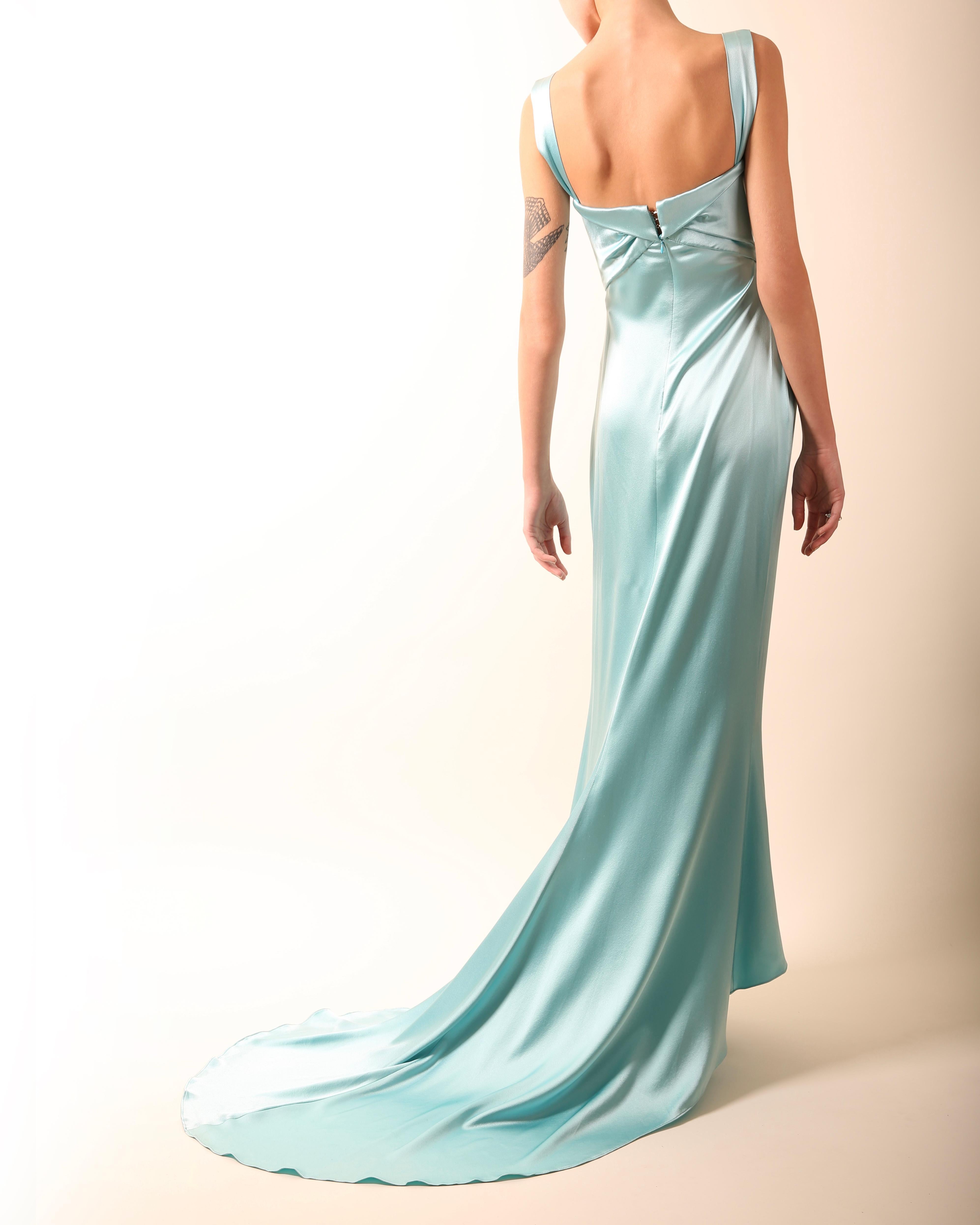 Calvin Klein Collection turquoise silk corset bustier cut out maxi dress gown 6 In Good Condition In Paris, FR