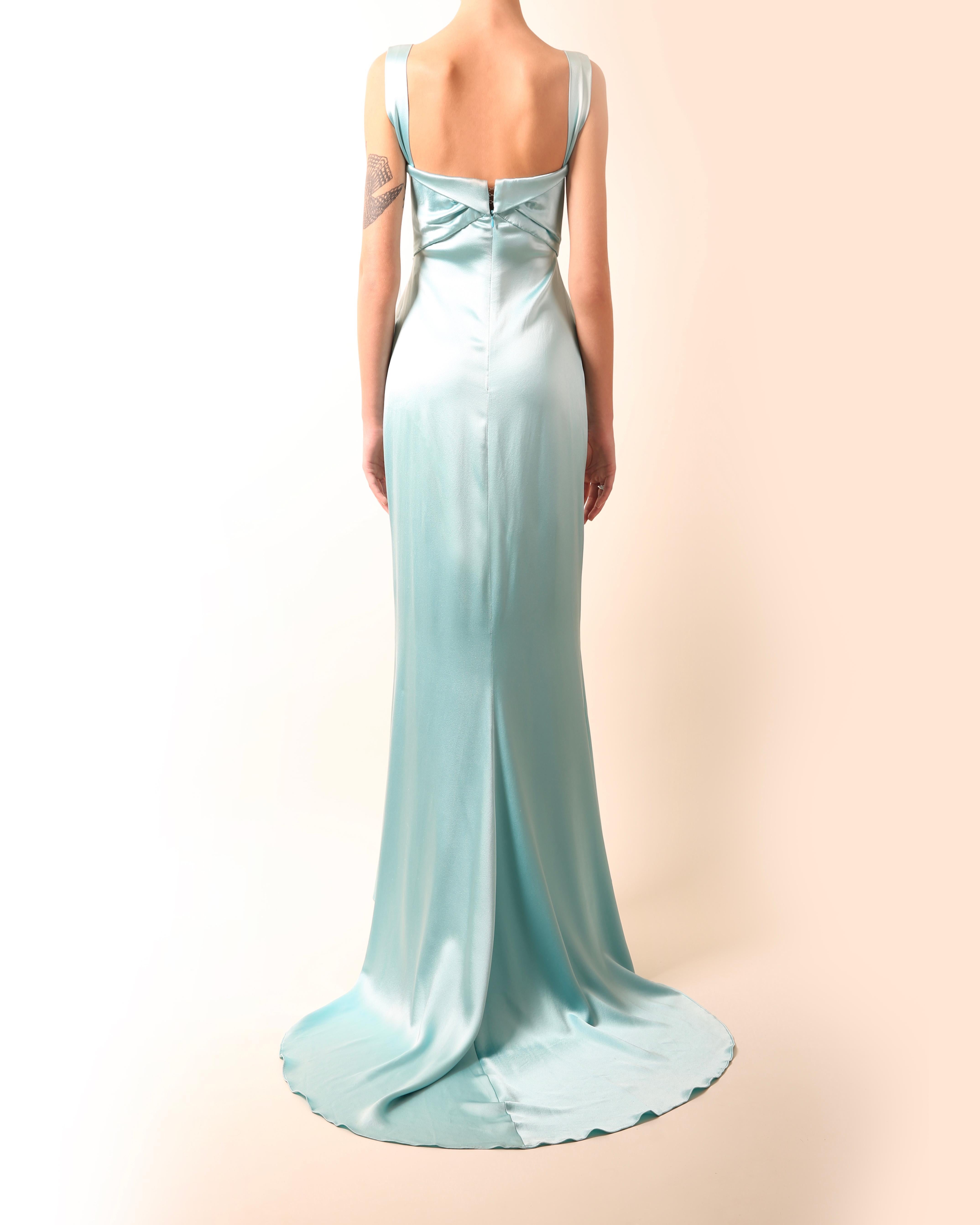 Women's Calvin Klein Collection turquoise silk corset bustier cut out maxi dress gown 6