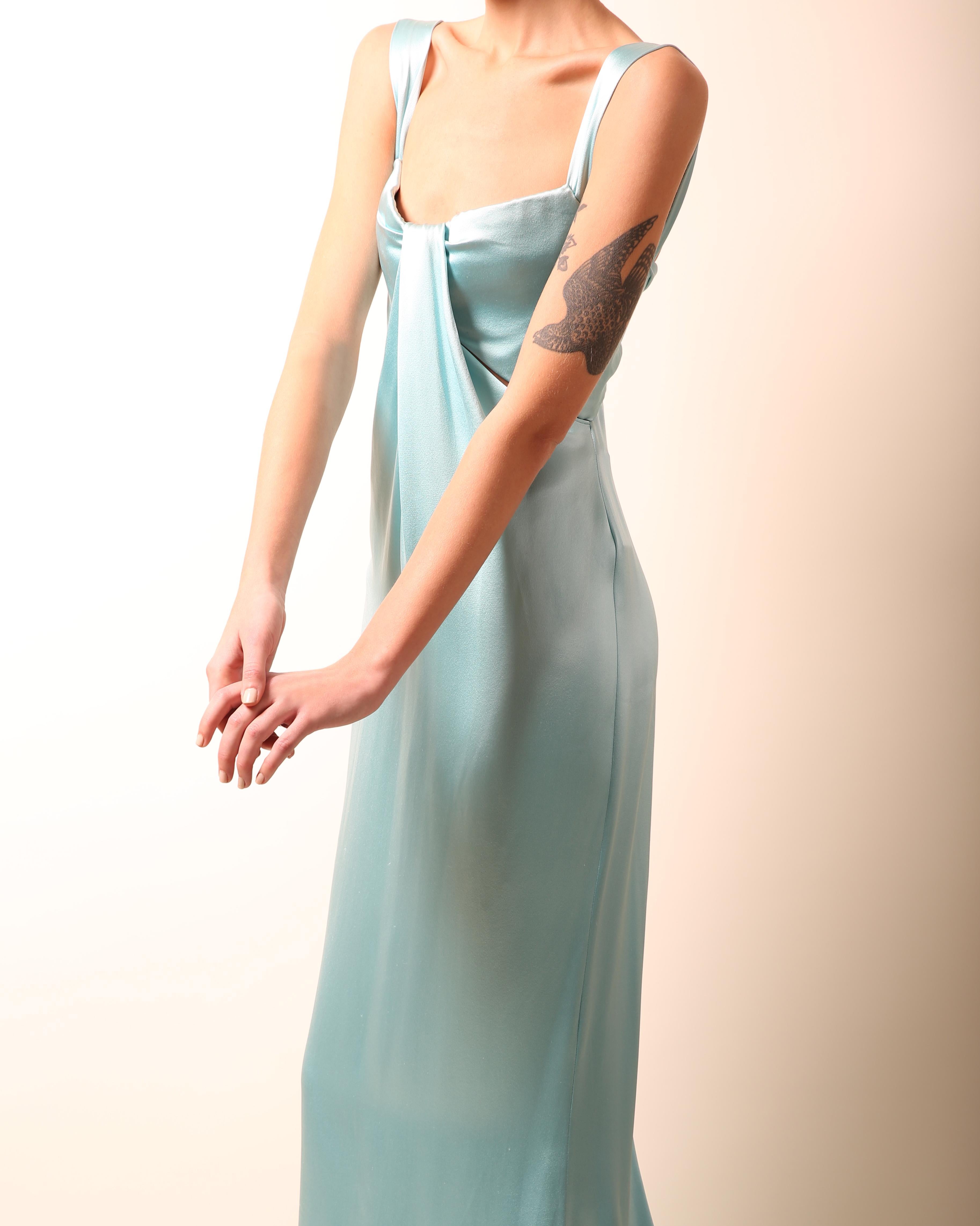 Calvin Klein Collection turquoise silk corset bustier cut out maxi dress gown 6 1