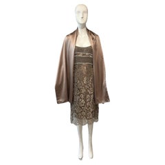 CALVIN KLEIN COLLECTION Used Lace Dress with Silk Oversized Shawl Wrap Scarf