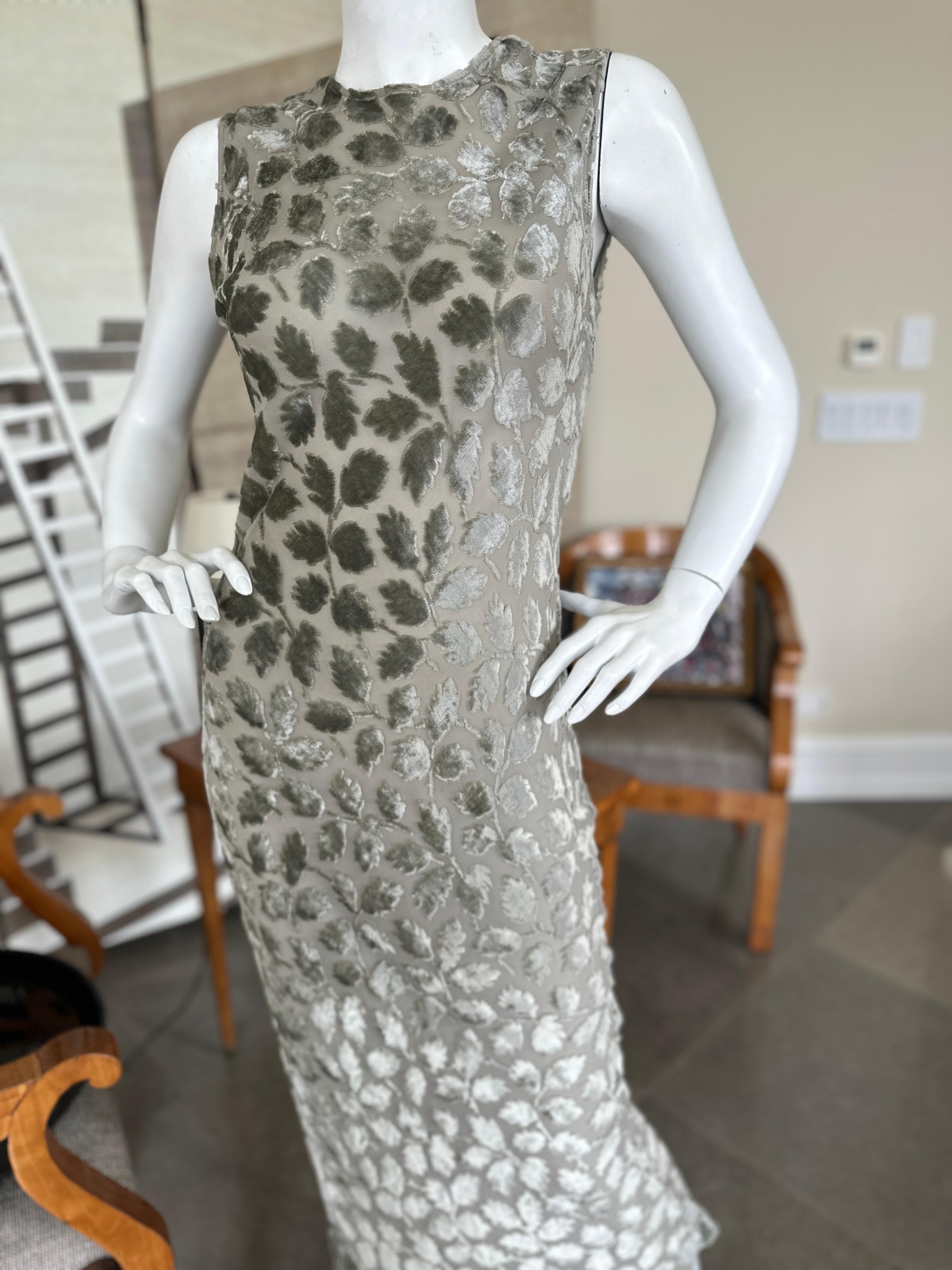 Calvin Klein Collection Vintage Leaf Pattern Devore Velvet Dress In Excellent Condition In Cloverdale, CA