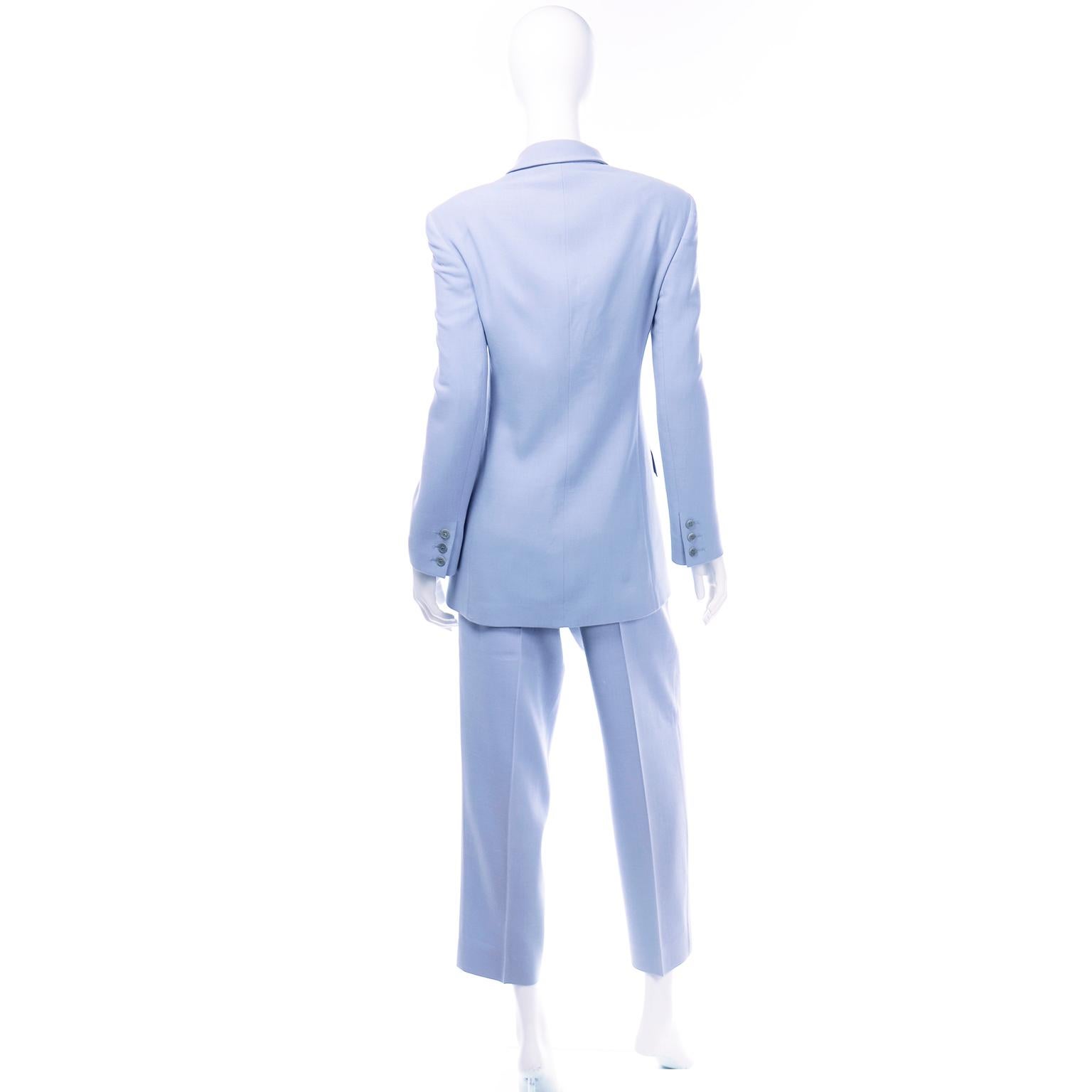 Bleu Veste de costume et pantalon taille haute bleu pervenche vintage Collection Calvin Klein en vente