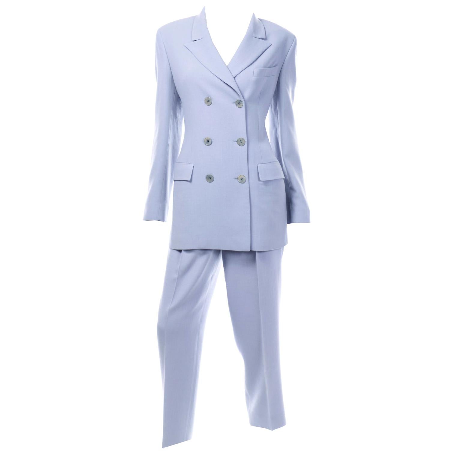 Calvin Klein Collection Vintage Periwinkle Blaue Anzugjacke & High Rise Pants im Angebot
