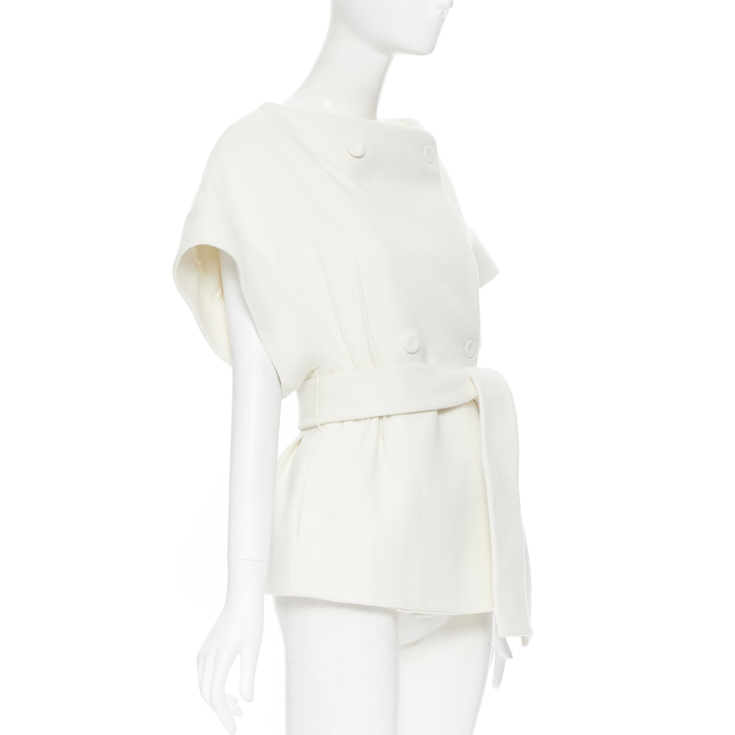 CALVIN KLEIN COLLECTIONS white wool reversed seam belted cocoon coat IT36 XS In Good Condition In Hong Kong, NT