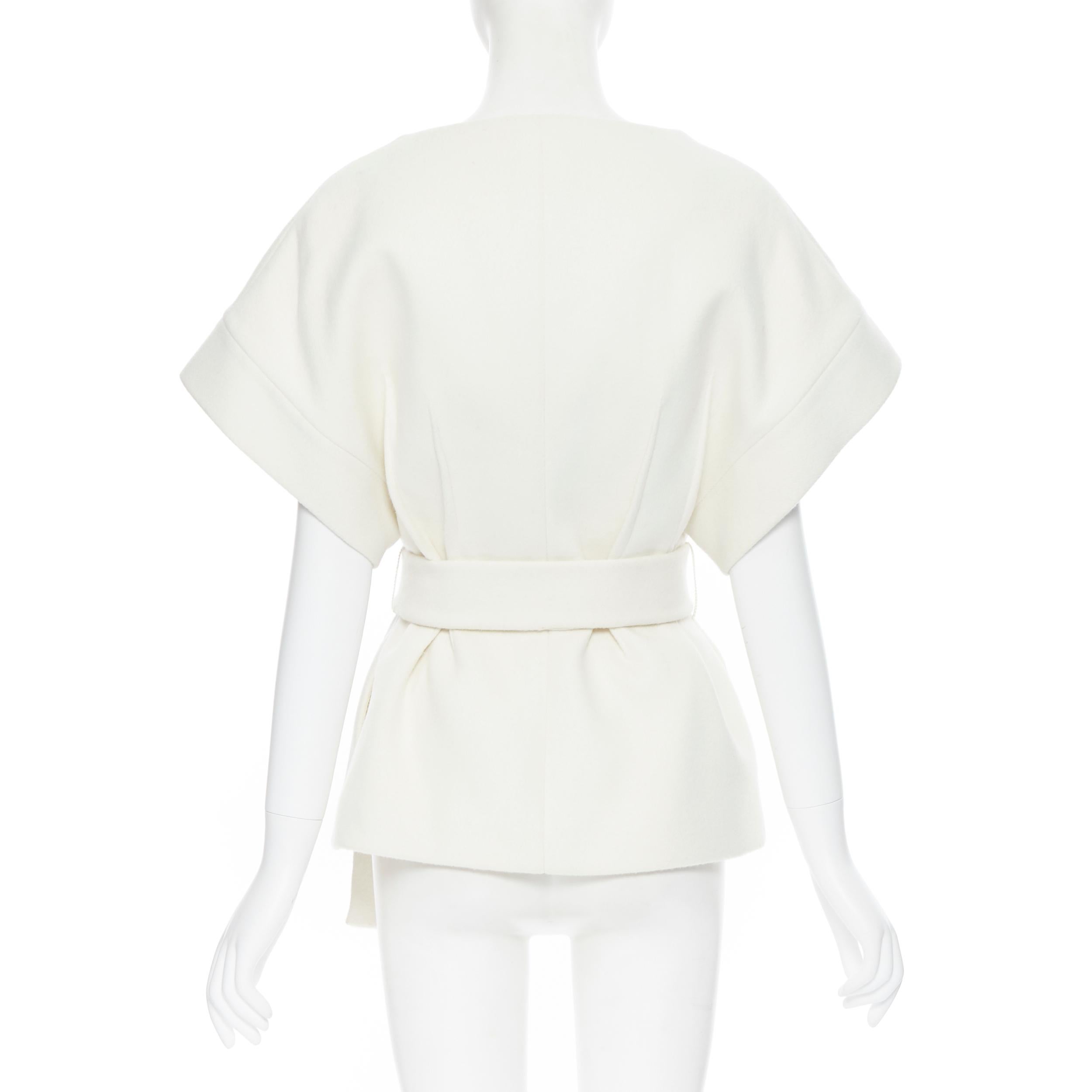 CALVIN KLEIN COLLECTIONS white wool reversed seam belted cocoon coat IT36 XS 1