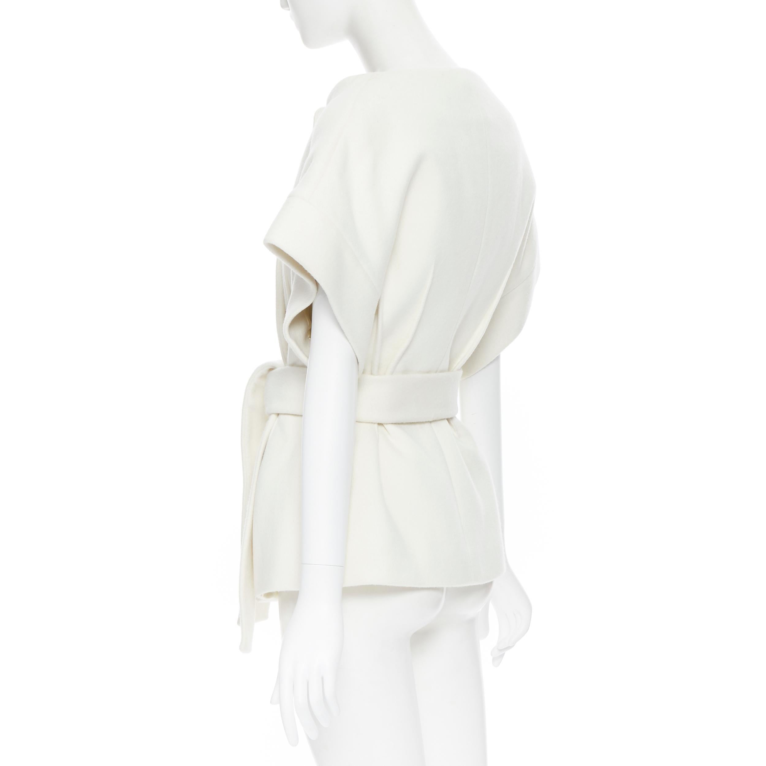 CALVIN KLEIN COLLECTIONS white wool reversed seam belted cocoon coat IT36 XS 2