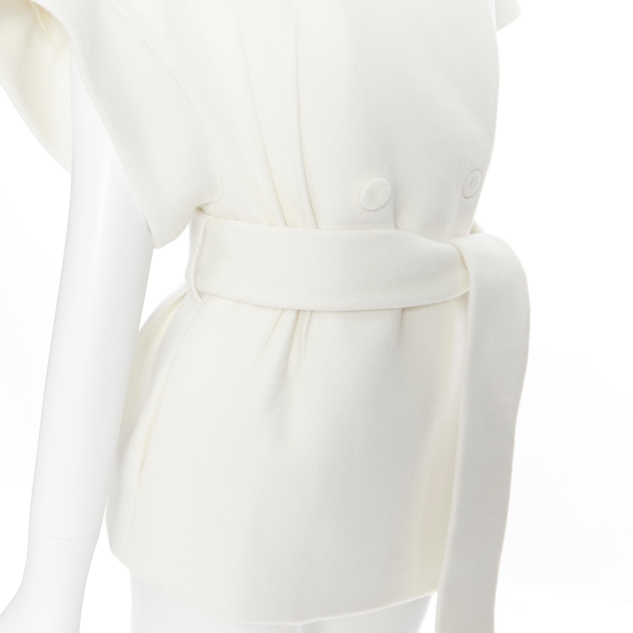 CALVIN KLEIN COLLECTIONS white wool reversed seam belted cocoon coat IT36 XS 4