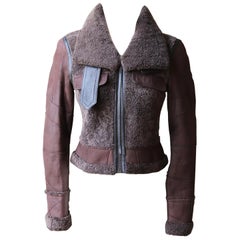 Calvin Klein Cropped Leather Trimmed Shearling Jacket