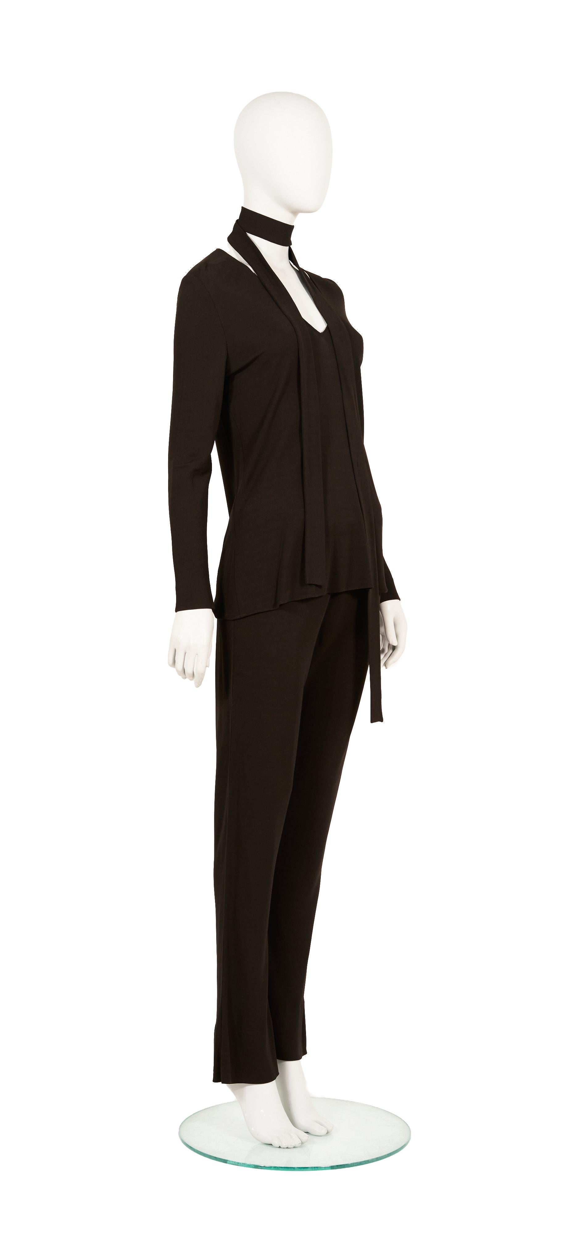 Women's Calvin Klein F/W 2001 brown viscose set + skinny scarf For Sale