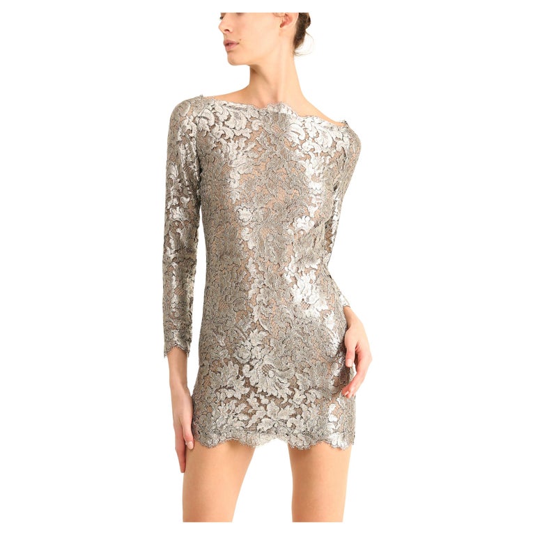 Calvin Klein FW 1991 Iconic silver metallic mini dress worn by Karan Mulder  US 4