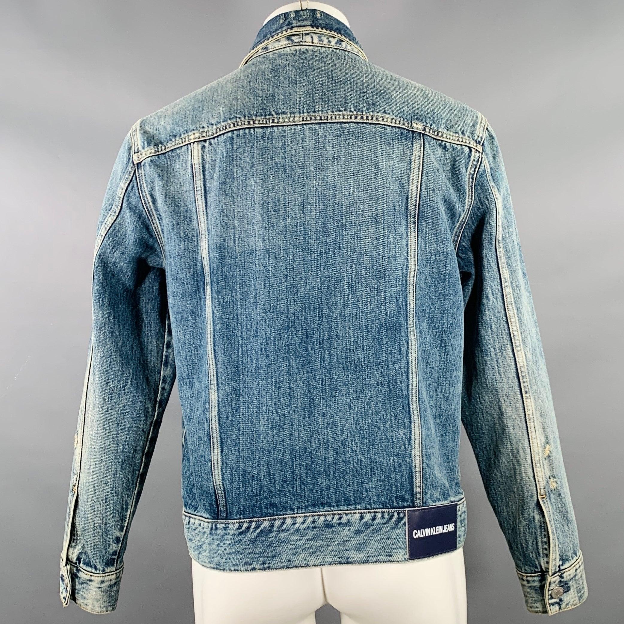 Men's CALVIN KLEIN JEANS Size M Blue Distressed Cotton Jacket