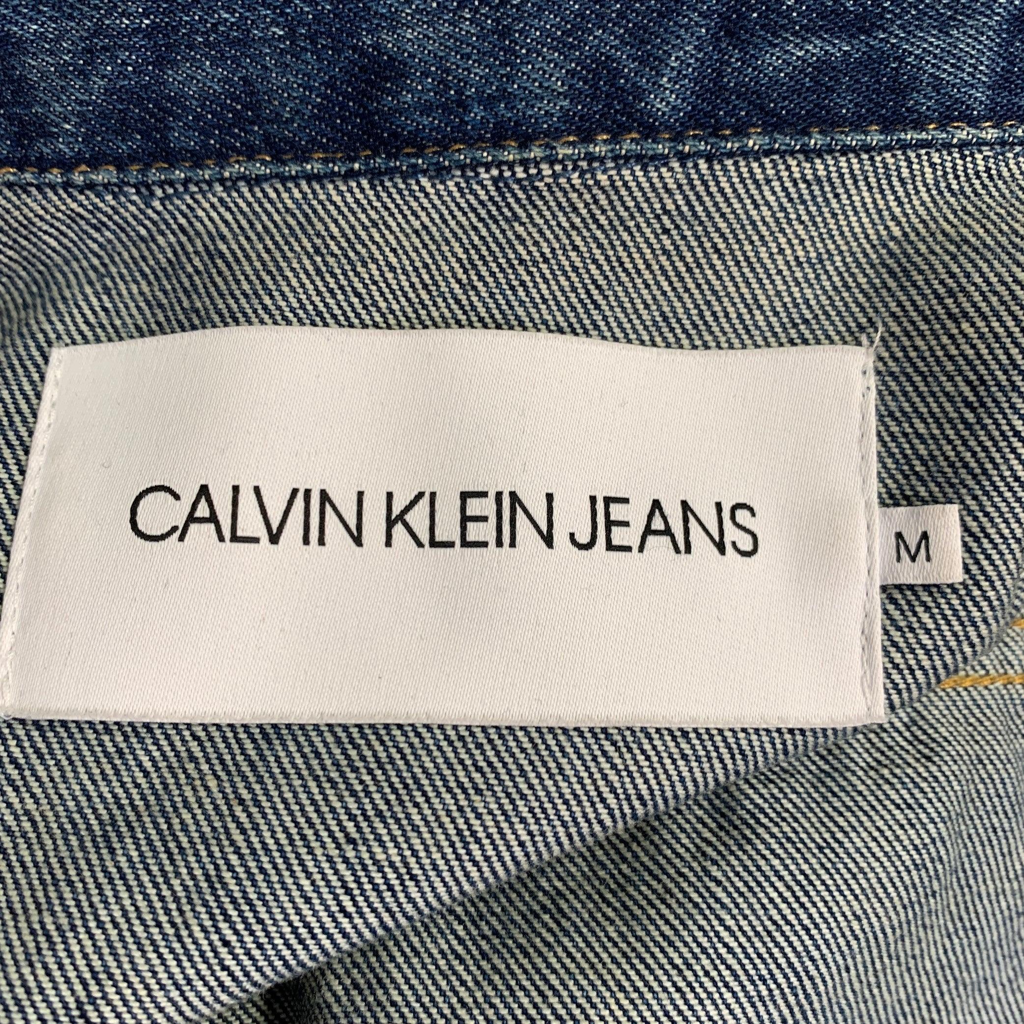 CALVIN KLEIN JEANS Size M Blue Distressed Cotton Jacket 1