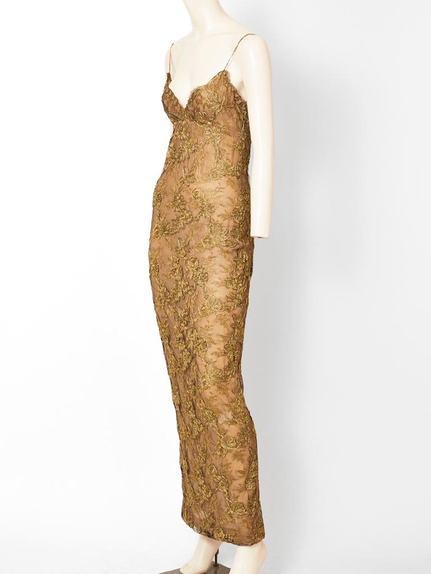 Calvin Klein Metallic Slip Dress at 1stDibs | calvin klein metallic dress