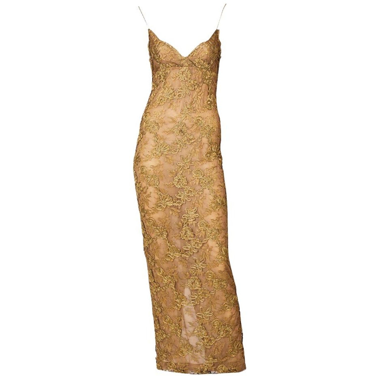 Calvin Klein Metallic Slip Dress at 1stDibs | calvin klein metallic dress