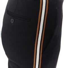 CALVIN KLEIN Raf Simons 2018 black white gold trim straight leg trousers US0 XXS