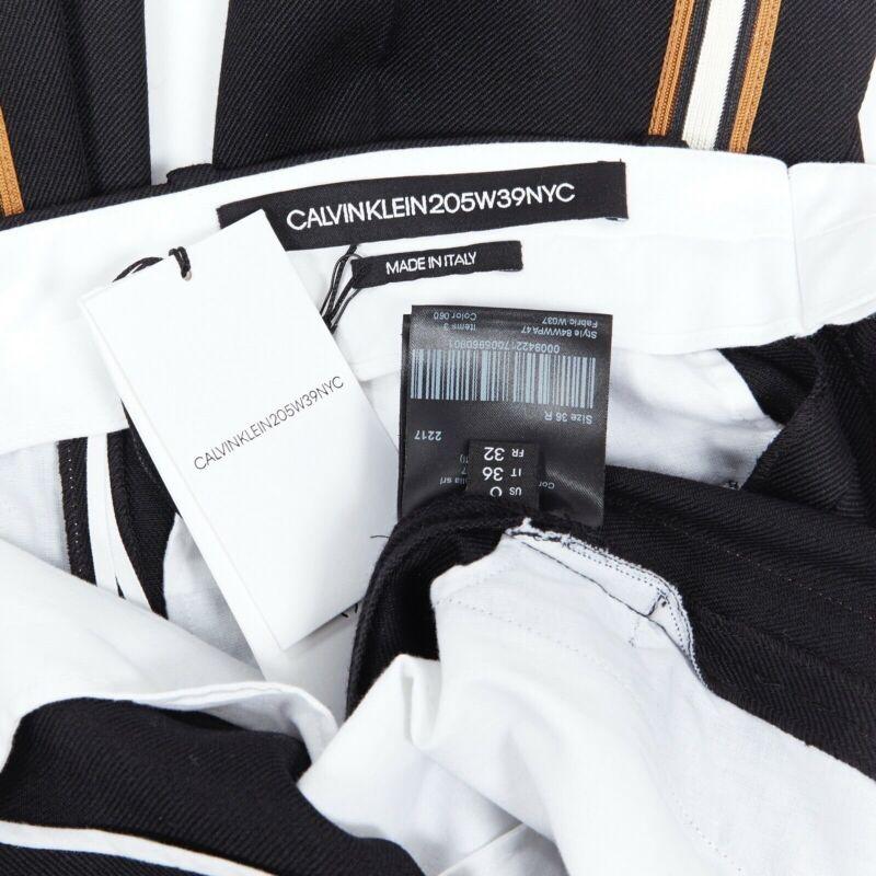 CALVIN KLEIN Raf Simons 2018 black white gold trim straight leg trousers US0 XXS For Sale 4