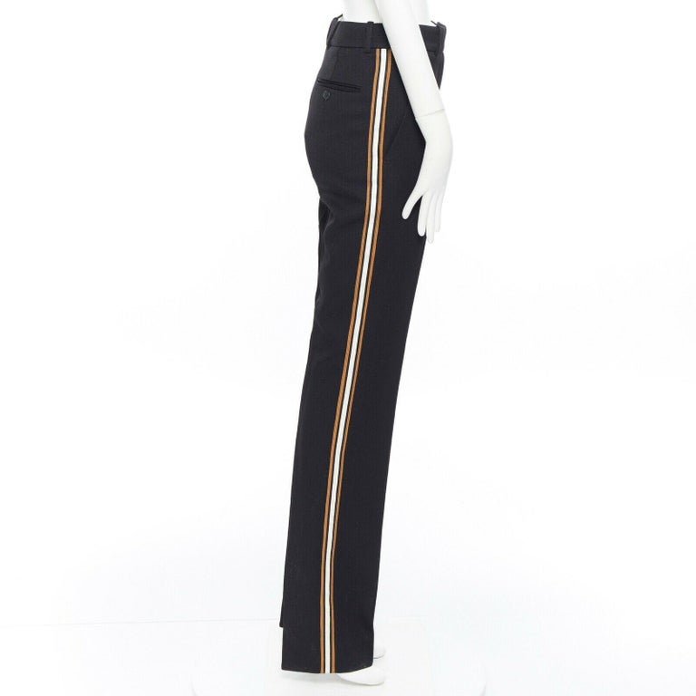 CALVIN KLEIN RAF SIMONS AW18 black white gold trim straight leg trousers US2 XS For Sale at 1stDibs