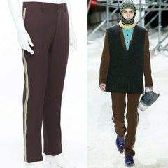 CALVIN KLEIN RAF SIMONS AW18 brown green white straight leg trousers 38 M