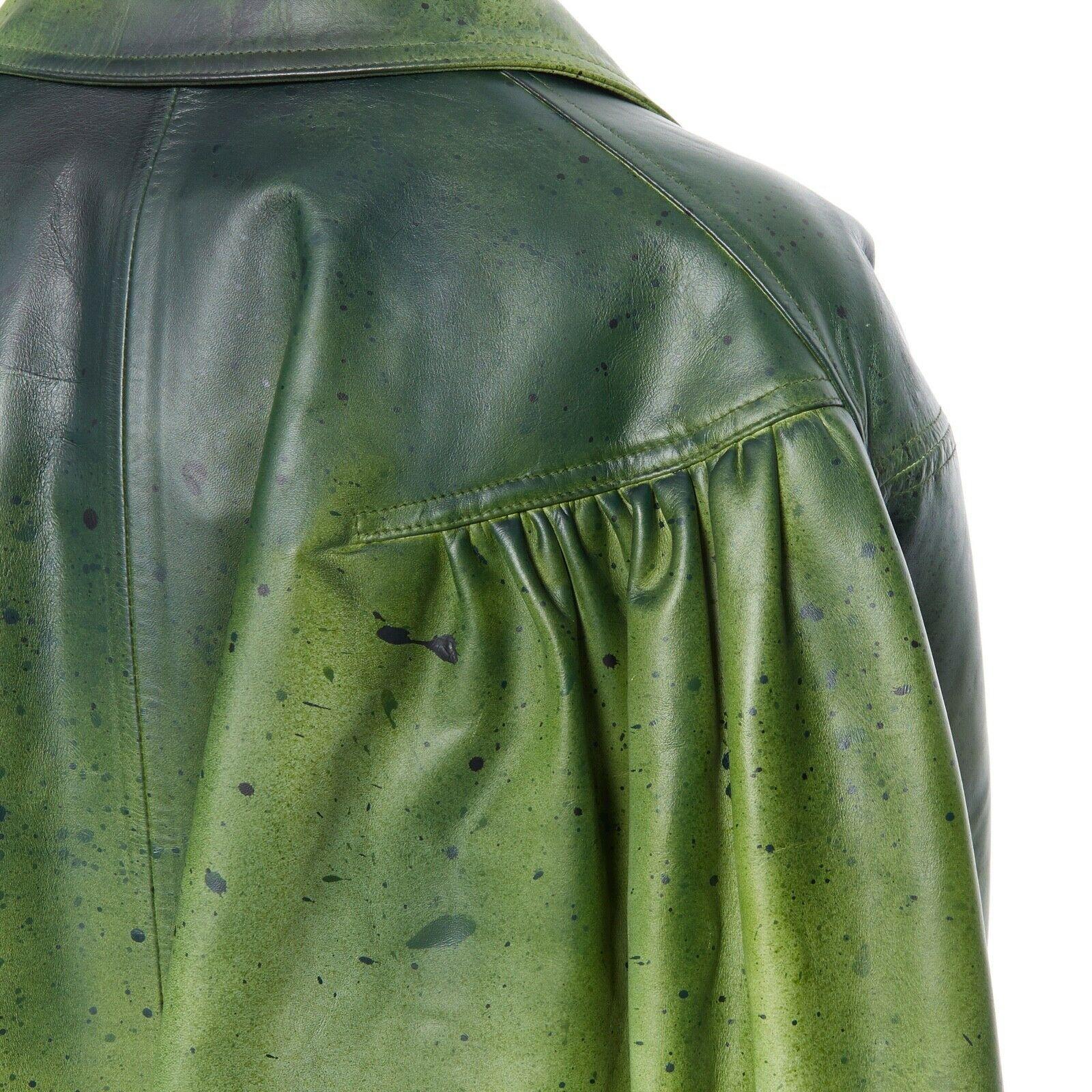 CALVIN KLEIN RAF SIMONS SS18 green oversized calfskin leather coat paint US2 XS 3