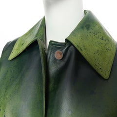 CALVIN KLEIN RAF SIMONS SS18 green oversized calfskin leather coat paint US2 XS